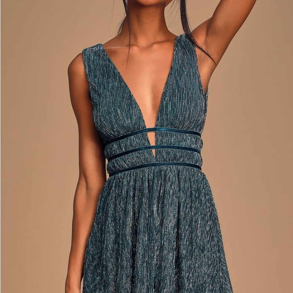 NWT Lulu’s Smokeshow Teal Metallic Mini Dress, Sizes M and L